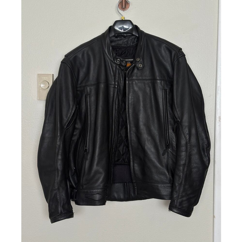 Mens XL Power Trip Leather Motorcycle Biker Jacket Quilted Blanket Lining Black